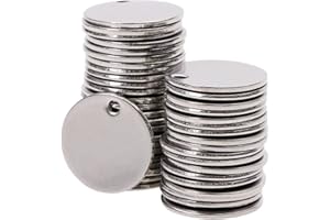 Shapenty Small Round Stainless Steel Flat Blank Stamping Tag Pendants Mini Discs for Bracelet Earring Necklace Chain Charms Jewelry Making Specialized Number Alphabet Stamping, 50PCS