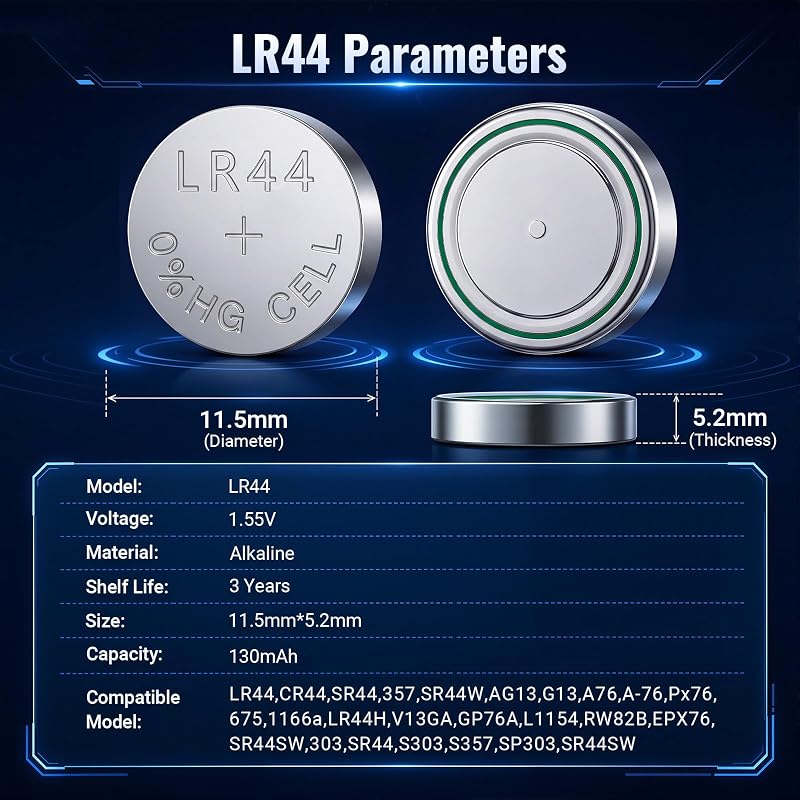 24 X Pilas LR44 AG13 de 1,5 V, Pilas de Botón Alcalinas A76, 357, LR44H, SR44 para Relojes — foto 5 de 7