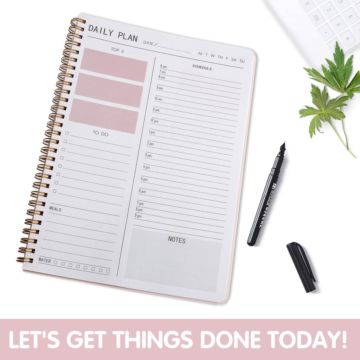 Daily Planner Hourly Schedules Appointment Planner Undated with to-Do List, Meals, Notes 10"X7.3", Flexible Cover, Twin-Wire Binding : Office Products