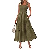 BTFBM Women's 2026 Spring Boho Spaghetti Strap Dress Casual Sleeveless Smocked A Line Beach Sundress Long Maxi Dresses