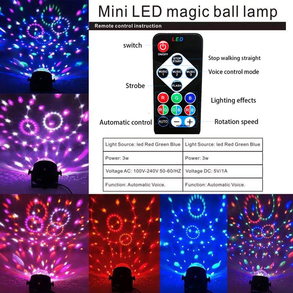 Disco Lights,Cdycam Disco Ball Party Lights LED Stage Light with 4M USB Power Cable,Remote Control,Suction Cup Holder for Birthday Party,Family Gathering,Christmas Party,Wedding and Disco - Image 4