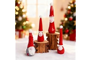 HDCRYSTALGIFTS 4PCS Red Christmas Gnomes Figurines Decorations, 3'' Blown Glass Christmas Ornaments Miniature Collectibles, Home Tabletop Elf Holiday Xmas Gifts