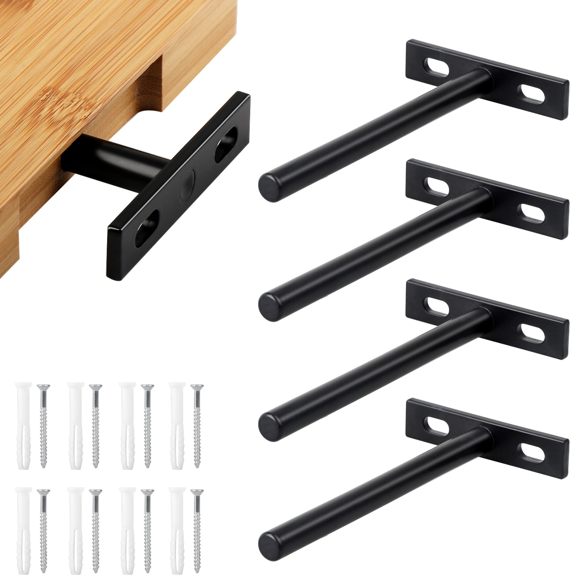YEYIT 4 Pcs Floating Shelf Fixings 5 Inch Galvanized Solid Steel Hidden Blind Support, Heavy Duty Floating Shelf Brackets for Wall Mounted Backdrop Concealed Wall Shelf Wood Shelves — image 1