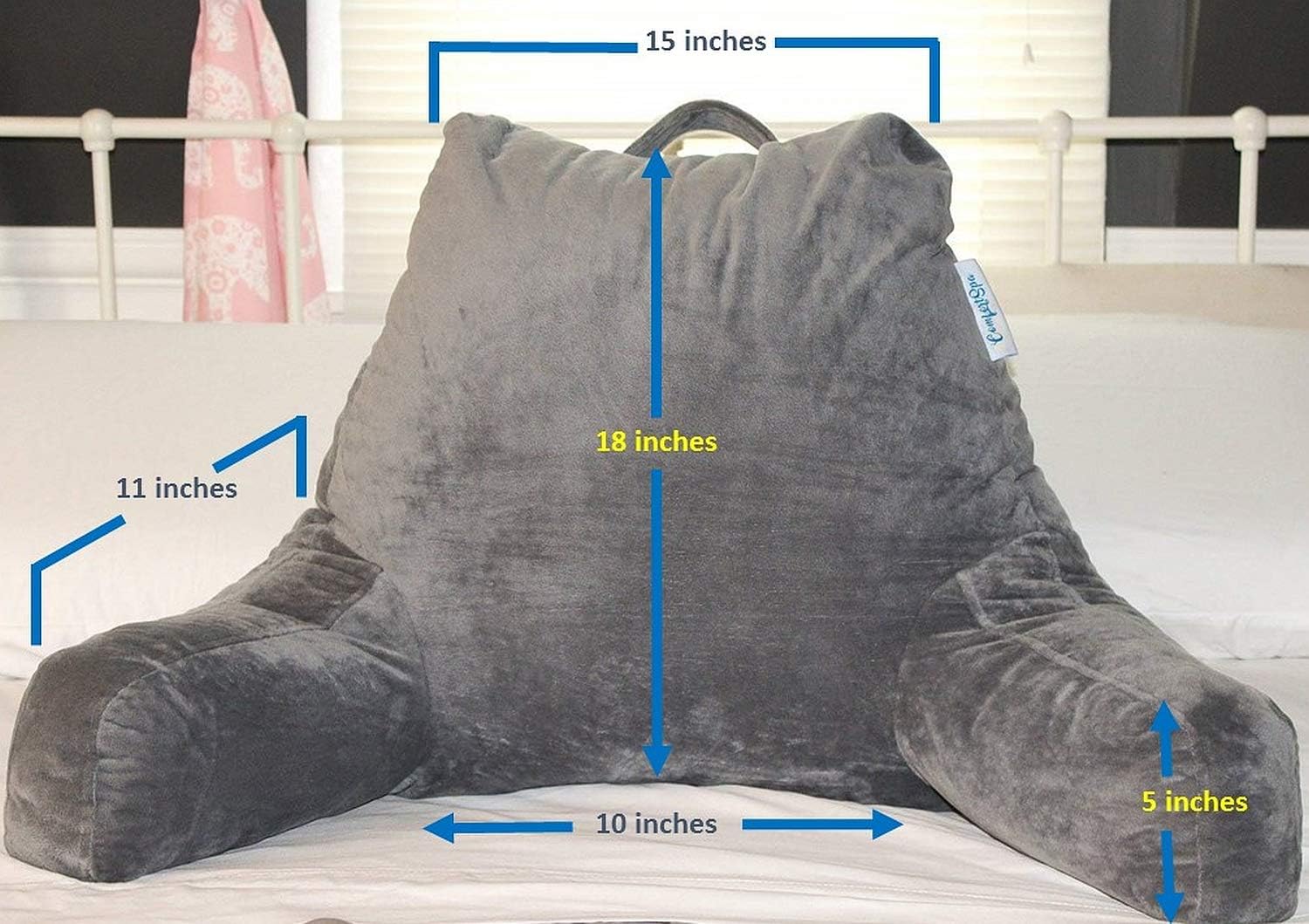 ComfortSpa Reading Pillow Bed Wedge Large Adult Backrest Lounge Cushion with Arms and Pockets | Back Support for Sitting Up in Bed/Couch for GERD Heartburn Bedrest: Home & Kitchen