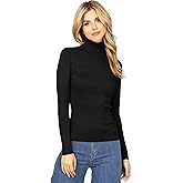 Ambiance Apparel Women's Ribbed Long Sleeve Turtleneck Top (L, Black)