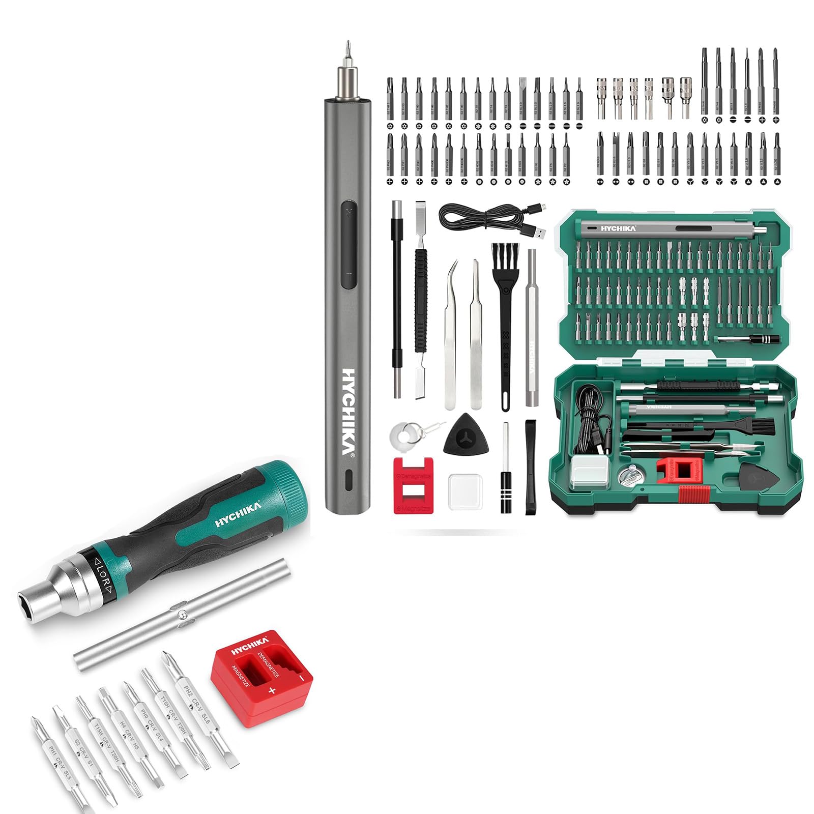 HYCHIKA 3.7V Electric Screwdriver 67 in 1 ，Ratcheting Screwdriver 16-in-1, 2-Tool Combo Kit Image