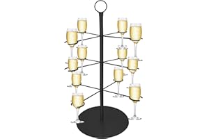 Xeceor Champagne Tower, 3 Tiers - 12 Brackets Cocktail Tree Stand for Drinks, Champagne, Cocktails, Martini, Margarita Cups at Weddings, Bridal Shower, Mimosa Bar Parties & Events (Black)