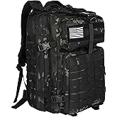 WOLT Military Tactical Backpack for Men 45L Molle Backpack 3 Day Assault Pack Bug Out Bag, Heavy Duty Rucksack for Hiking Gym, Camouflage Black