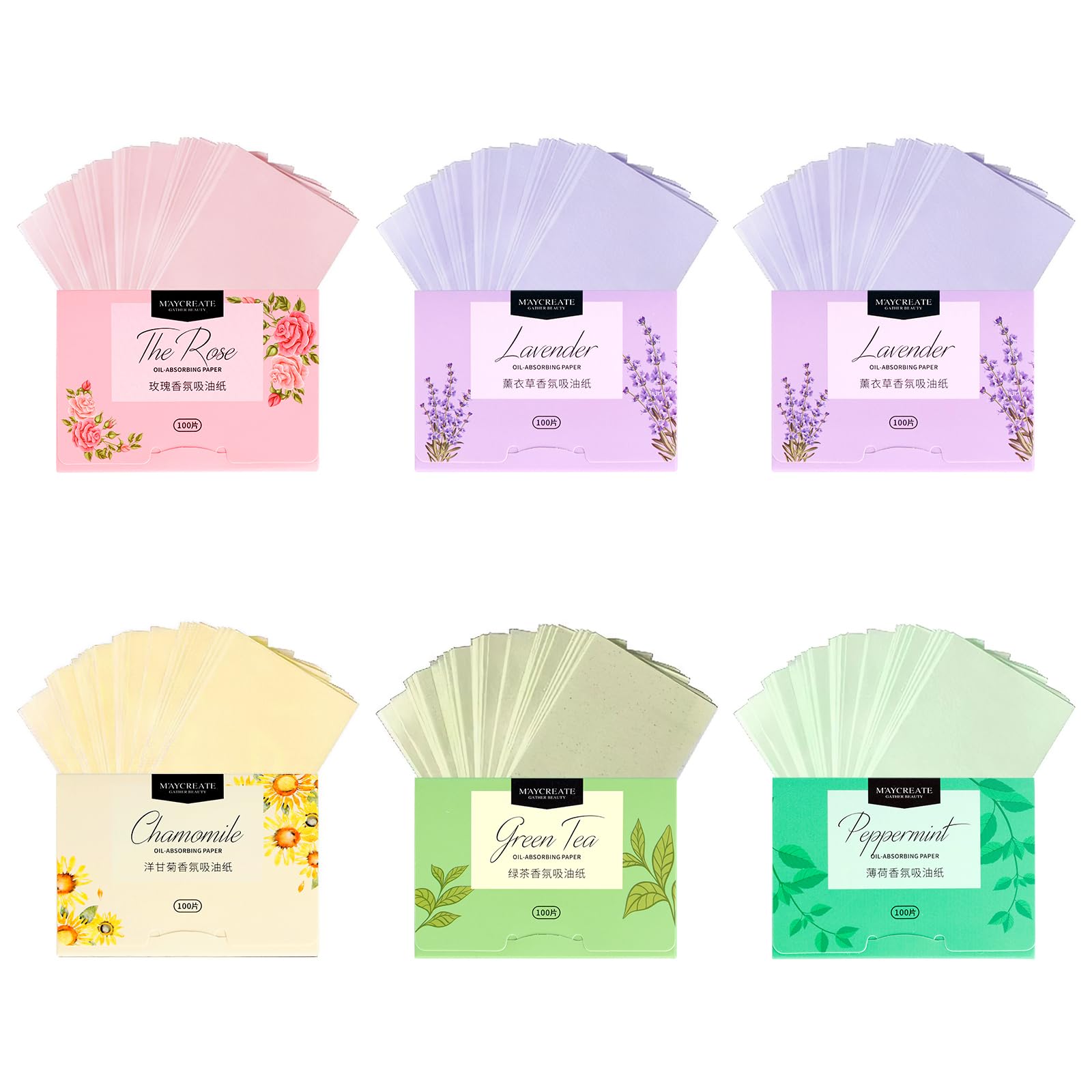 Blotting Paper 600 Sheets Oil Absorbing Tissues, Cosmetic Blotting Paper of Lavender, Green Tea, Chamomile, Rose Oil Absorbing Sheets（10 * 8 * 0.5cm）