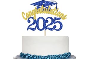 CALARJETA Congratulations 2025 Cake Topper, Class of 2025 Cake Decorations, Congrats Grad Party Decor, High School/College/University Graduation Party Decorations (Blue and Gold Glitter)