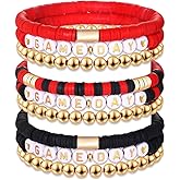 NLCAC 9 Pack Game Day Bracelets Stackable Heishi Beaded Stretchy Bracelet Preppy Jewelry Baseball Football Team Bracelets Sports Fan Accessories Gifts