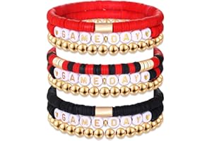 NLCAC 9 Pack Game Day Bracelets Stackable Heishi Beaded Stretchy Bracelet Preppy Jewelry Baseball Football Team Bracelets Sports Fan Accessories Gifts