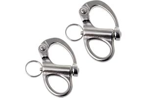 Pair of Stainless Steel 316 Fixed Snap Shackle，Quick Release Fixed Shackles with Round Ring Marine Boat Rigging Hardware (Len