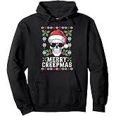 Merry Creepmas Ugly Sweater Skull in Sunglasses Funny Horror Pullover Hoodie