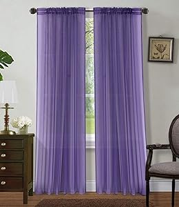 Sapphire Home 2 Panels Window Sheer Curtains 54" x 84" Inches (108" Total Width), Voile Panels for Bedroom Living Room, Rod Pocket, Decorative Curtains, Solid Sheer Curtains Purple