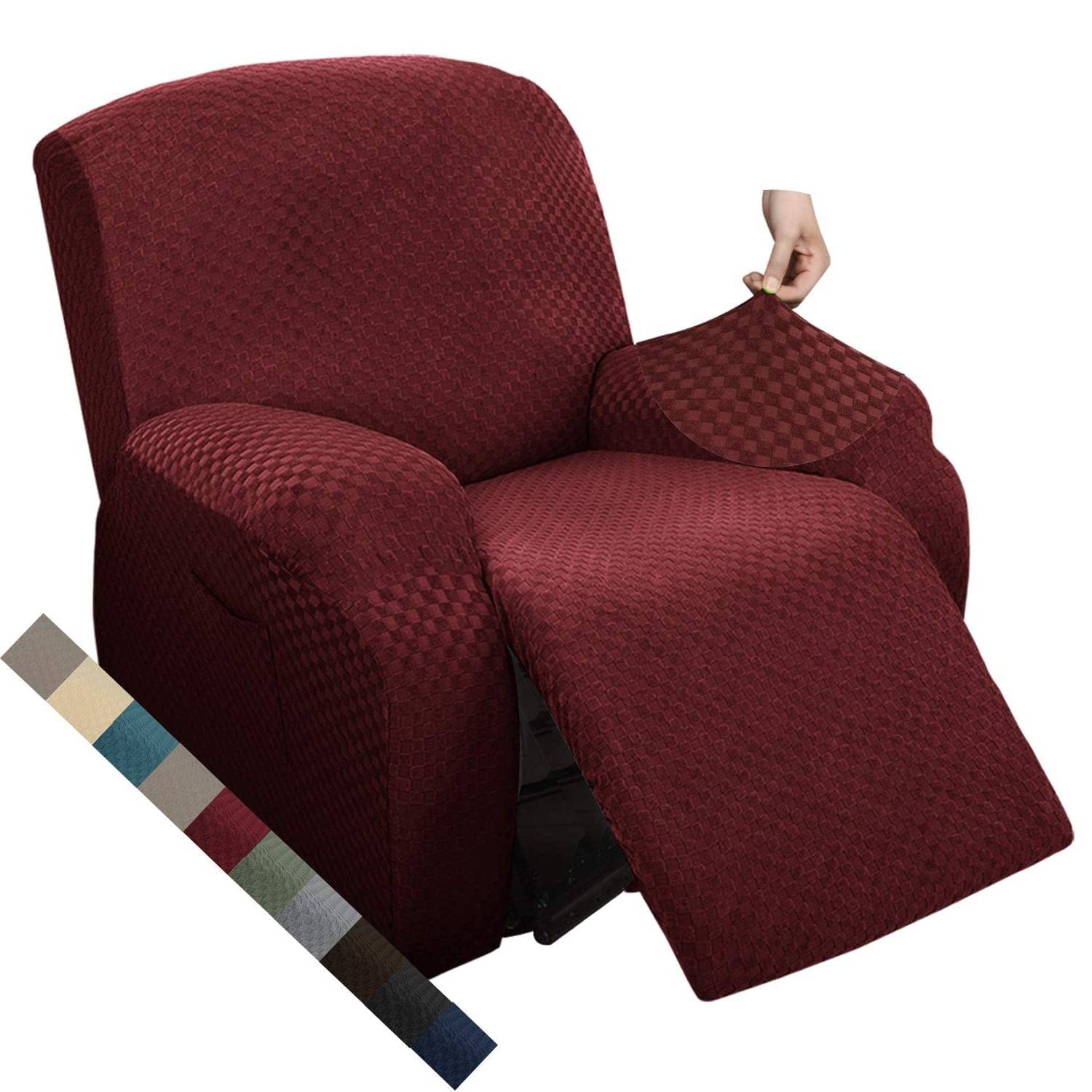 Photo 1 of MAXIJIN Oversized Recliner Covers That Stay in Place 4 Pieces Stretch Large Recliner Chair Covers Jacquard Dogs Cats Proof Reclining Slipcovers with Elastic Bottom (XL Recliner, Wine Red)