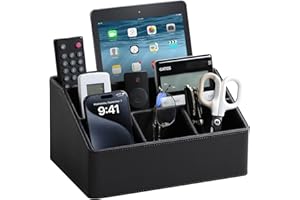 MEIBOOCH PU Leather Desk Organizer, Luxury Remote Control Holder for Home, Office Desk Accessories Table Caddy Bedside Nights