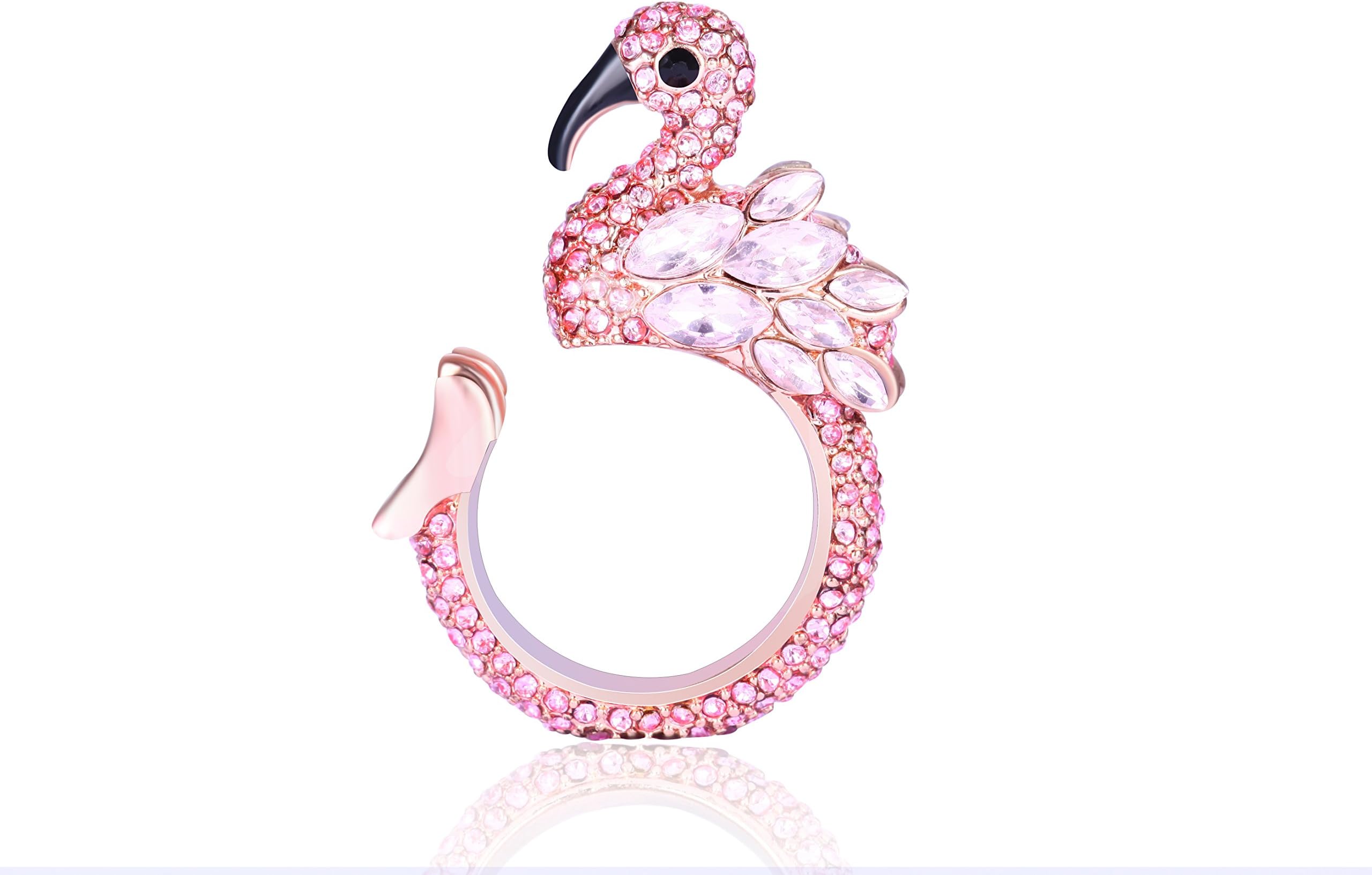 EverMarker Amazing Animal Ring Cute Flamingo for Young Womens Gifts Mom Birthday Teens Girls Party Dress up Cuff Ring Statement (Pink)