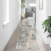 Lahome Modern Abstract Runner Rug - 2x7 Gray Soft Long Hallway Rug Runner Kitchen Mat, Non-Slip Machine Washable Indoor Throw Carpet Runner for Living Room Bathroom Sink Bedroom Entryway Sunroom