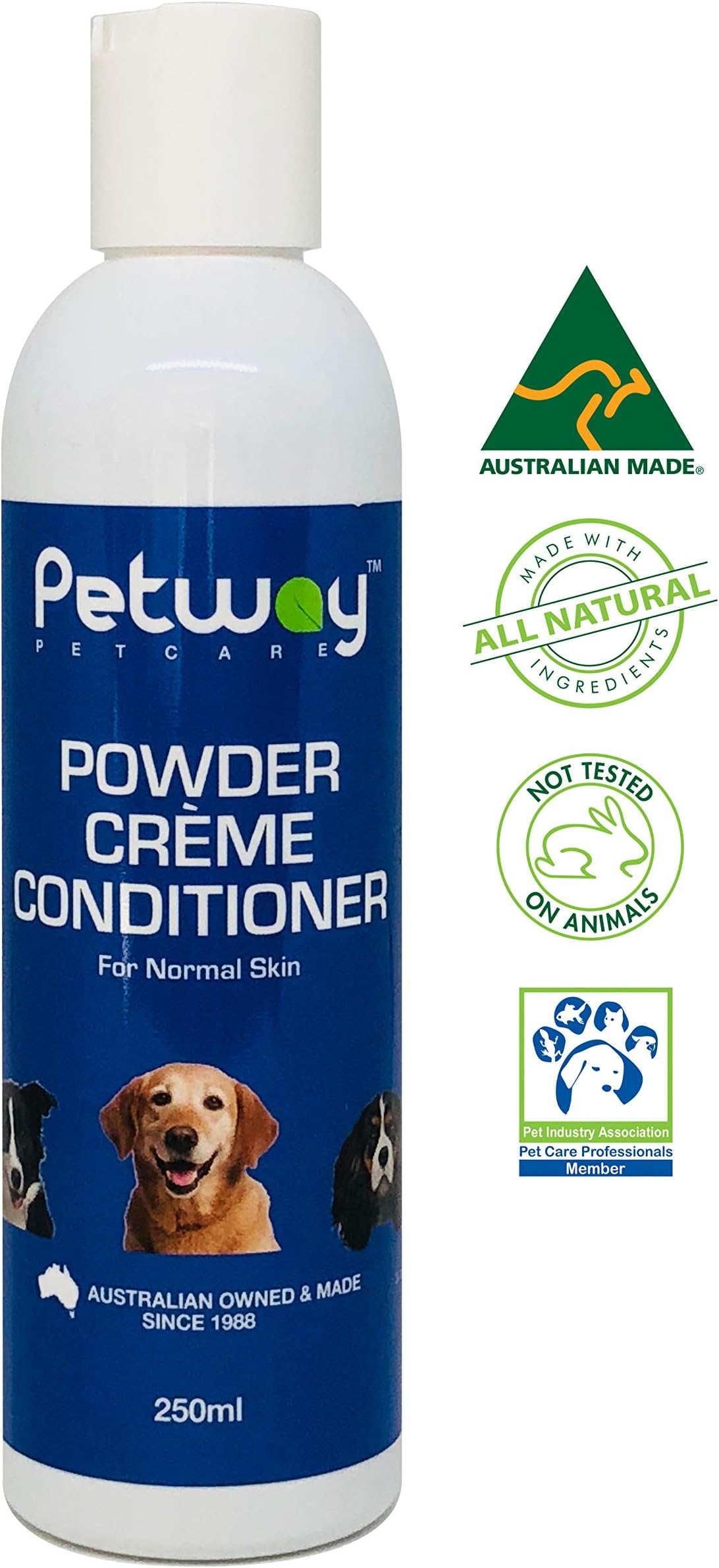 Petway Petcare Powder Creme Conditioner for Dogs with Normal Skin, Pet Hair Coat Conditioner for Healthy Soft Shiny Coat, Dog Moisturizing Leave-in Conditioner, pH Balanced, 250ml