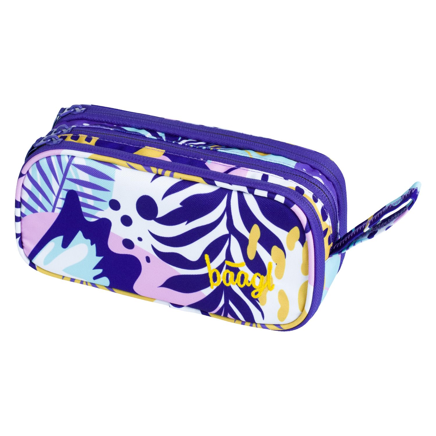 Baagl Pencil Case, 3 Compartments, Violet (CARRIER_BAG_CASE), for Girls, Boys, School, Kids, Polyester, Zipper