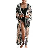 ZSWDXX Women Casual Open Front Lightweight Cardigan Long Beach Kimono Cover Up