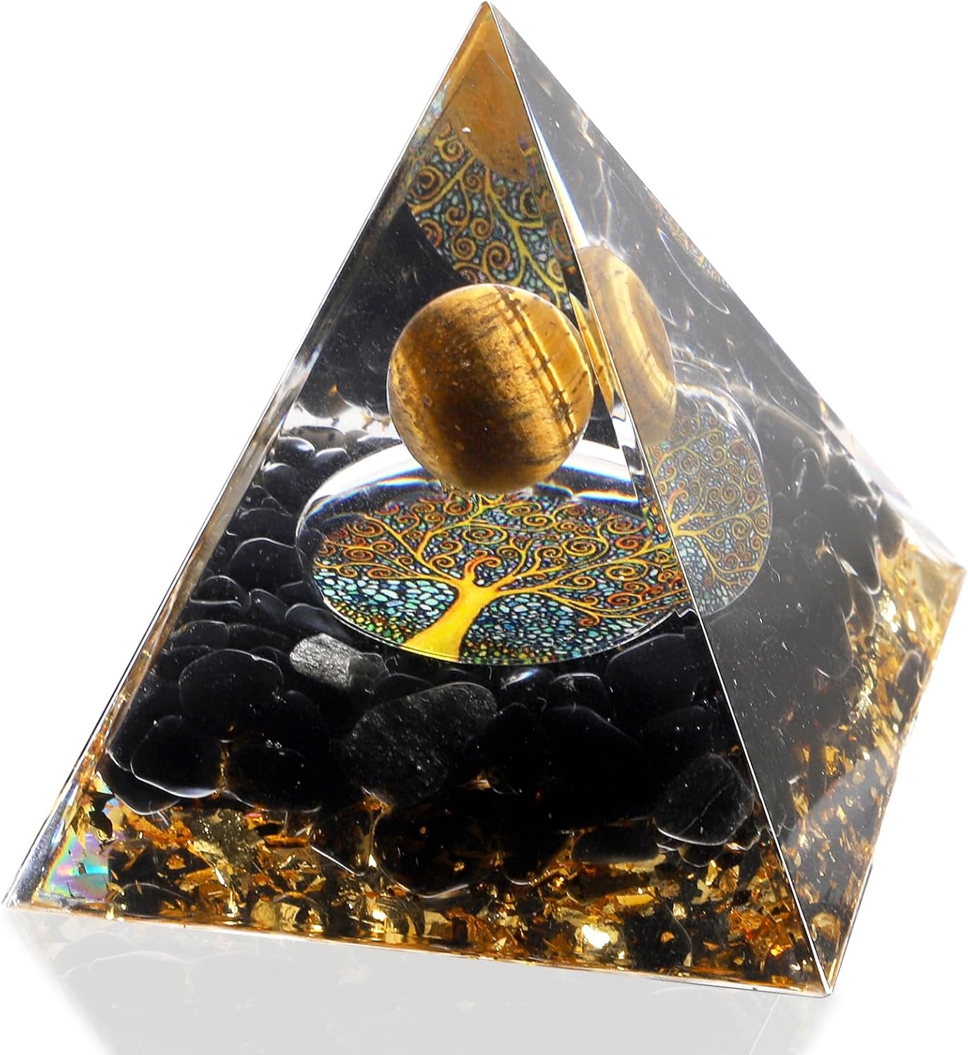 Mixed Media - CENIVI Orgone Pyramid Crystal | Healing Crystal Gemstone Pyramid | Energy Transformation for the Enhancement of Magnetic Field | Black Gold Crystal Relieves Stress and Promotes Monetary Success