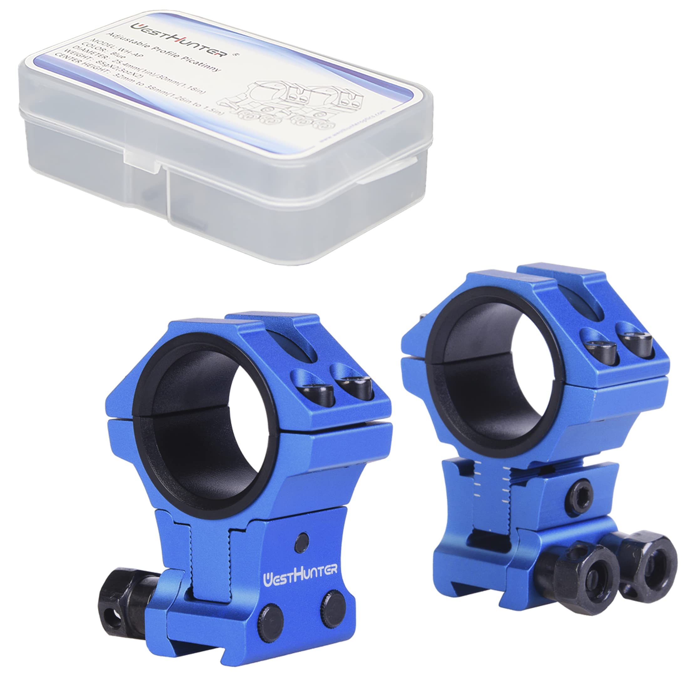 WestHunter Optics Adjustable Height Dovetail Scope Rings, 1 Inch 30 mm Precision Scope Mount | Blue