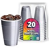 DecorRack 20 Party Cups 12 oz Disposable Plastic Cups for Birthday Party Bachelorette Camping Indoor Outdoor Events Beverage Drinking Cups (Grey, 20)