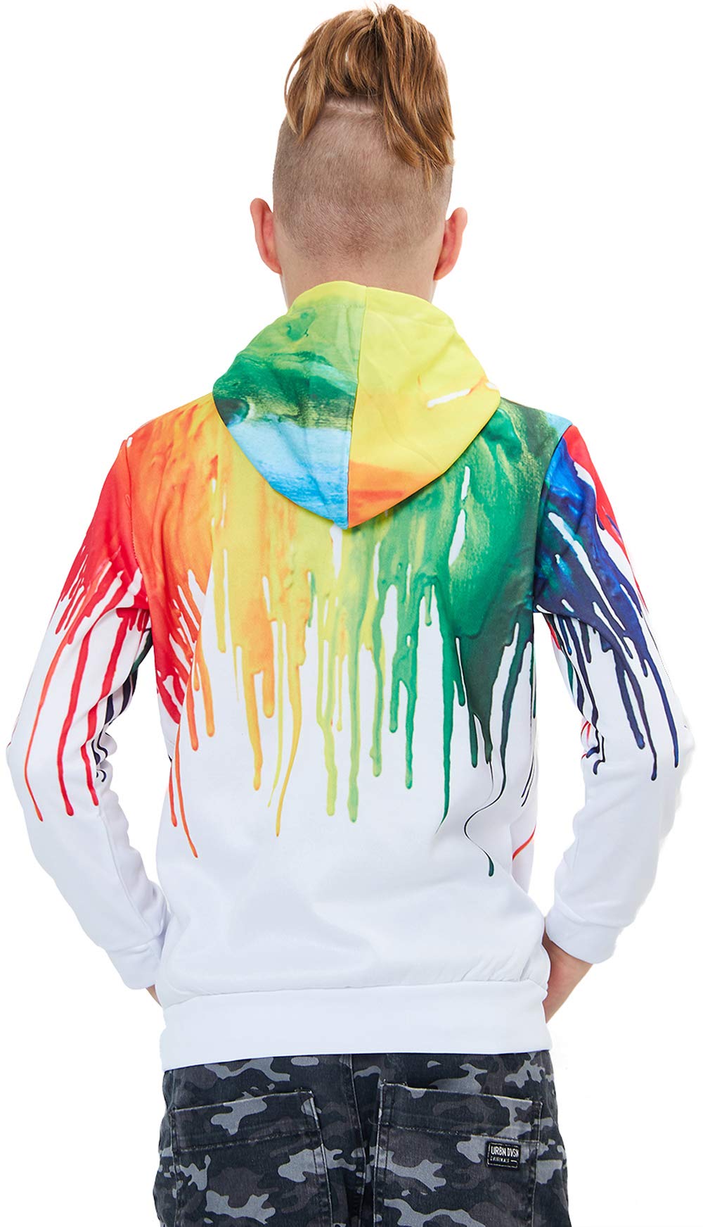 UNICOMIDEA Kid Boy Hoodies Sweatshirt Digital 3D Rainbow Printing Pullover Casual Long-Sleeve Jacket with Pocket Size M