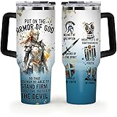 Jesuspirit Christian Gifts for Men, Women - Fathers Day, Pastor Appreciation Religious Gift For Men - Christian Coffee Mug - Armor Of God Stainless Steel Tumbler (Armor Of God Women, 40OZ)