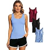 Alizeal 3Pcs Womens Built-in Bra Scoop Neck Tank Tops Sleeveless Camisole Stretch Casual Basic Slim Fit Cami Tee Shirts
