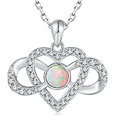 ZGBY Infinity Heart Opal Necklace for Women – 925 Sterling Silver Love Pendant Jewelry, Gift for Mom, Wife, Daughter, Girlfriend, or Best Friend, 18" Chain + 2" Extender