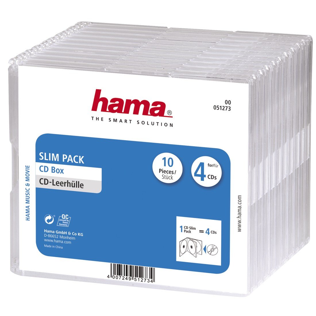 Hama | Slim 4 CD Jewel Case, pack of 10 - Transparent