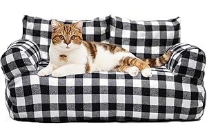 FAMIDGE Cat Couch Bed - Cat Bed for Indoor Cats, Calming Pet Sofa Puppy Sleeping Bed with Removable Washable Cover, Cute Dog Couch and Kitty Lounge Chair for 18lbs Cats & Small Dogs(Black & White)
