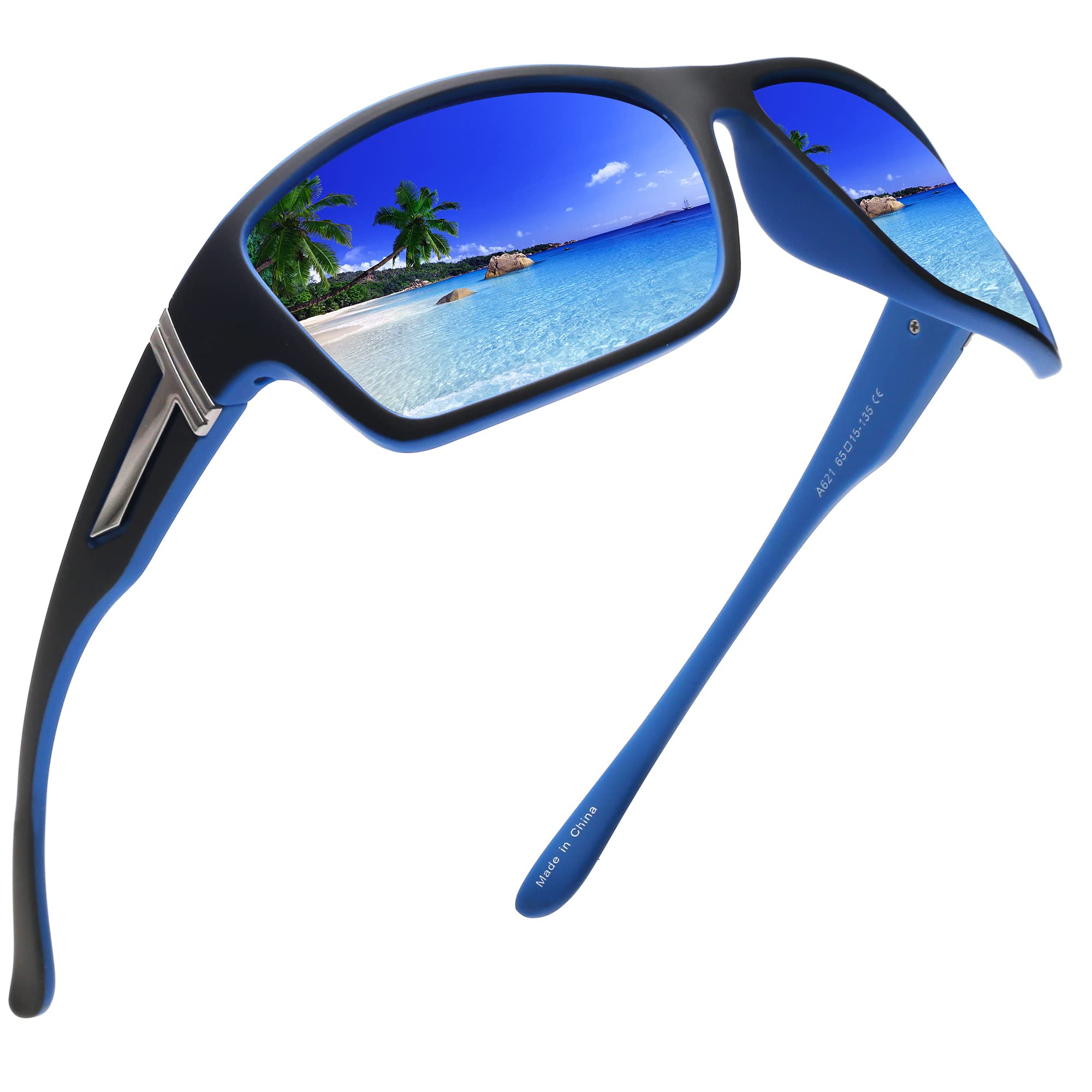 Jim Halo Polarized Sunglasses for Men Women Wrap Around Sport Sun Glasses for Cycling Fishing Drivingn Black Blue/Mirror Blue — image 1
