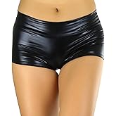 ToBeInStyle Women's Liquid Shiny Metallic Mini Booty Cheeky Shorts