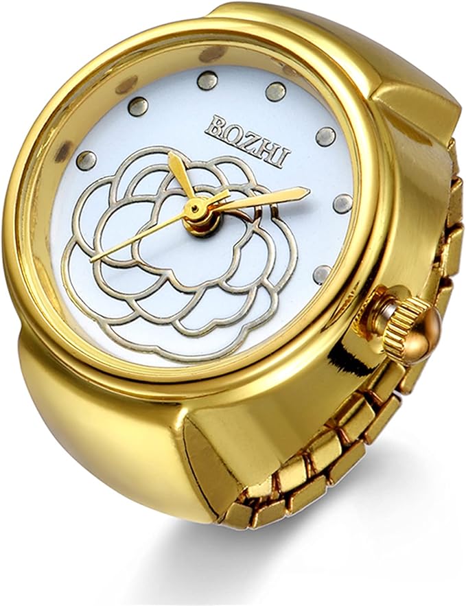 JewelryWe Women Men Finger Watch Round Analog Quartz Ring Watches