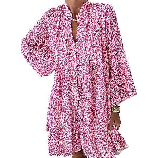 strapless open back dress Feline Affair Pink Knot Front Short Sleeve Leopard Print Satin Midi Dress main image 1