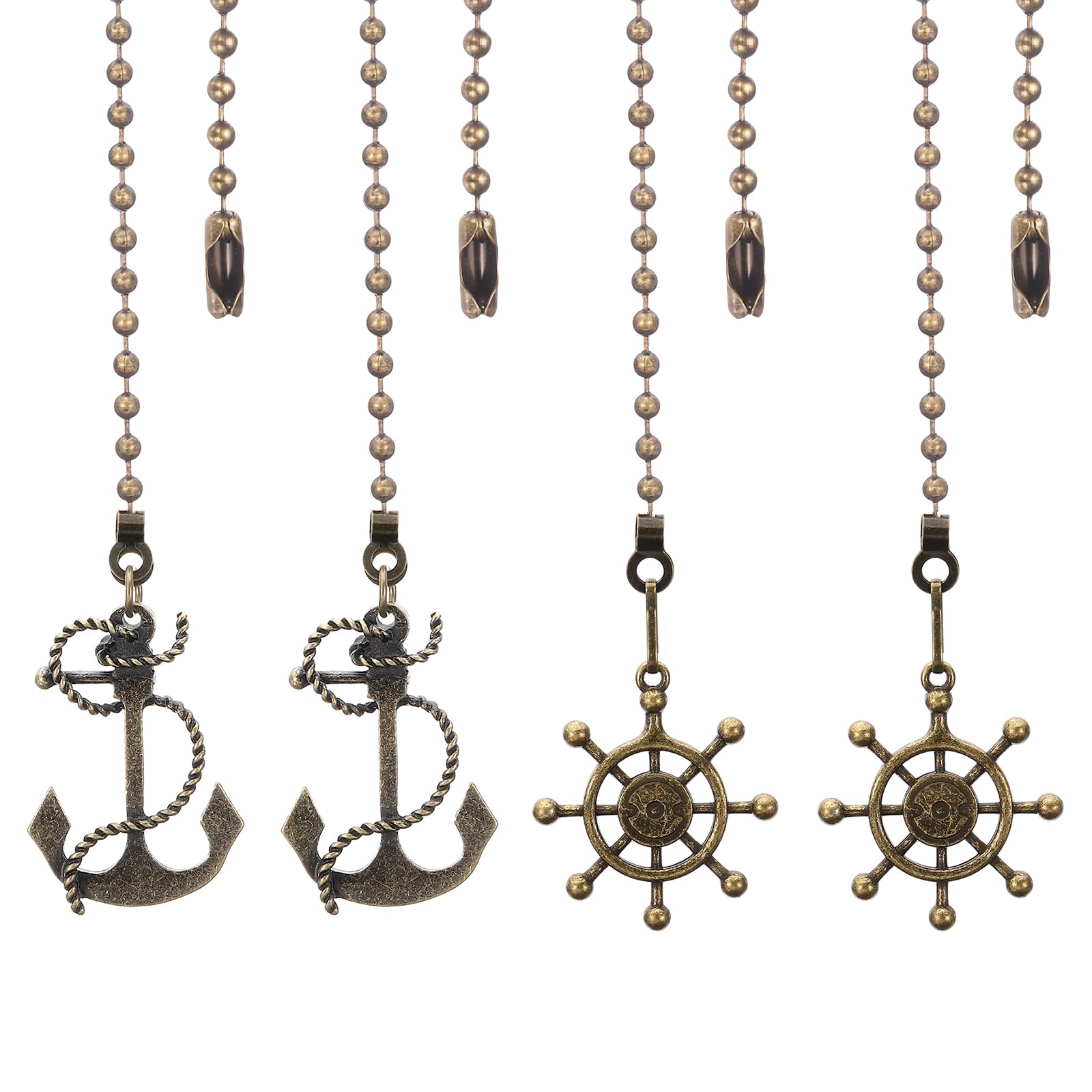 PATIKIL Ceiling Fan Pull Chain, 4Pcs 12.2" Decorative Anchors and Wheel Pendant Chain Extender Charm Extension for Ceiling Fans Light Lamp, Copper Tone