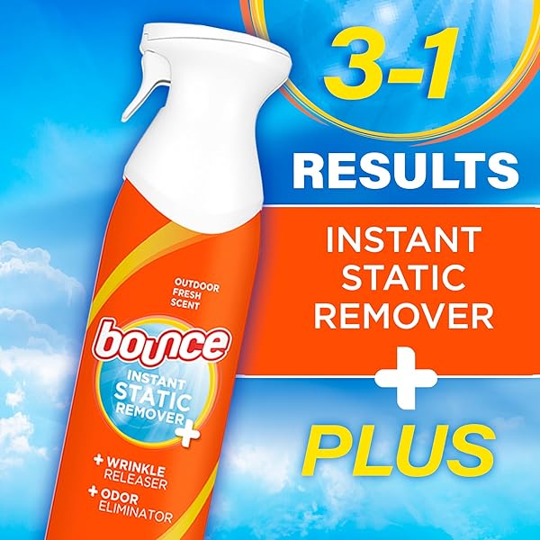 BOUNCE ANTI STATIC SPRAY, 3 IN 1 INSTANT ANTI STATIC SPRAY & INSTANT WRINKLE RELEASE, ODOR ELIMINATOR AND FABRIC REFRESHER SPRAY (9.7 FL OZ, PACK OF 1)