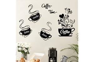 Chinco 5 Pieces Coffee Cup Wall Stickers Kitchen Wall Decals Black Coffee Mug Latte Java Mocha Sticker Kitchen Decor for House Art Home Bar Station