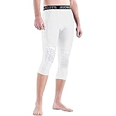 Bucwild Sports ¾ Compression Pants with Knee Pads for Youth Boys - Adult Men Padded Tights Basketball Wrestling Volleyball