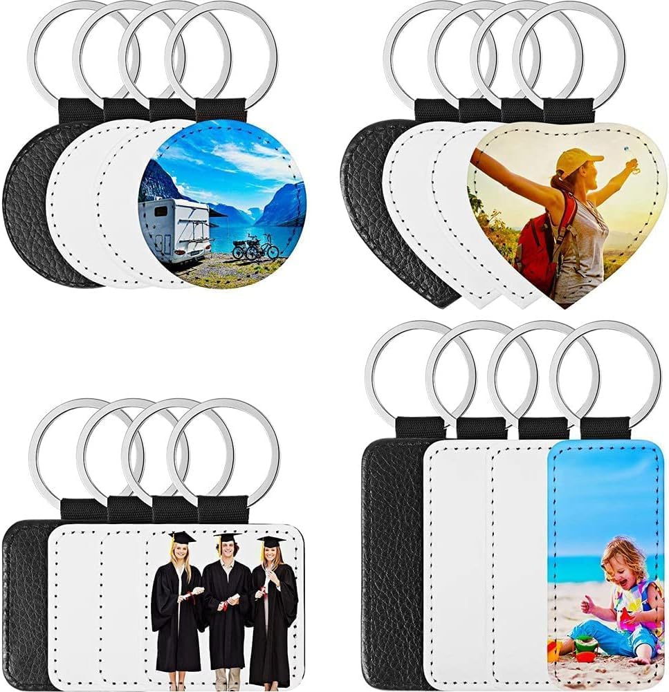 Tiamu 16 Pieces Sublimation Blanks Keychain PU Leather Keychain Heat Transfer Keychain Keyring Sublimation Keyrings DIY Craft