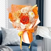 Tavkite Preserved Flowers Bouquet, Forever Flower for Delivery, Long-Lasting Rose Bouquets Gifts for Women Wife Mom on Anniversary Birthday Wedding (Orange)