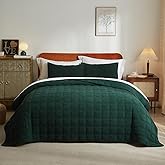 Wondnuga Velvet Quilt Set Green Quilt, Lightweight Soft Quilts Queen Size, Bedspread Coverlet with 2 Matching Pillow Shams, Velvet Comforter Bedding Set for All Season (Forest Green, Checkered)