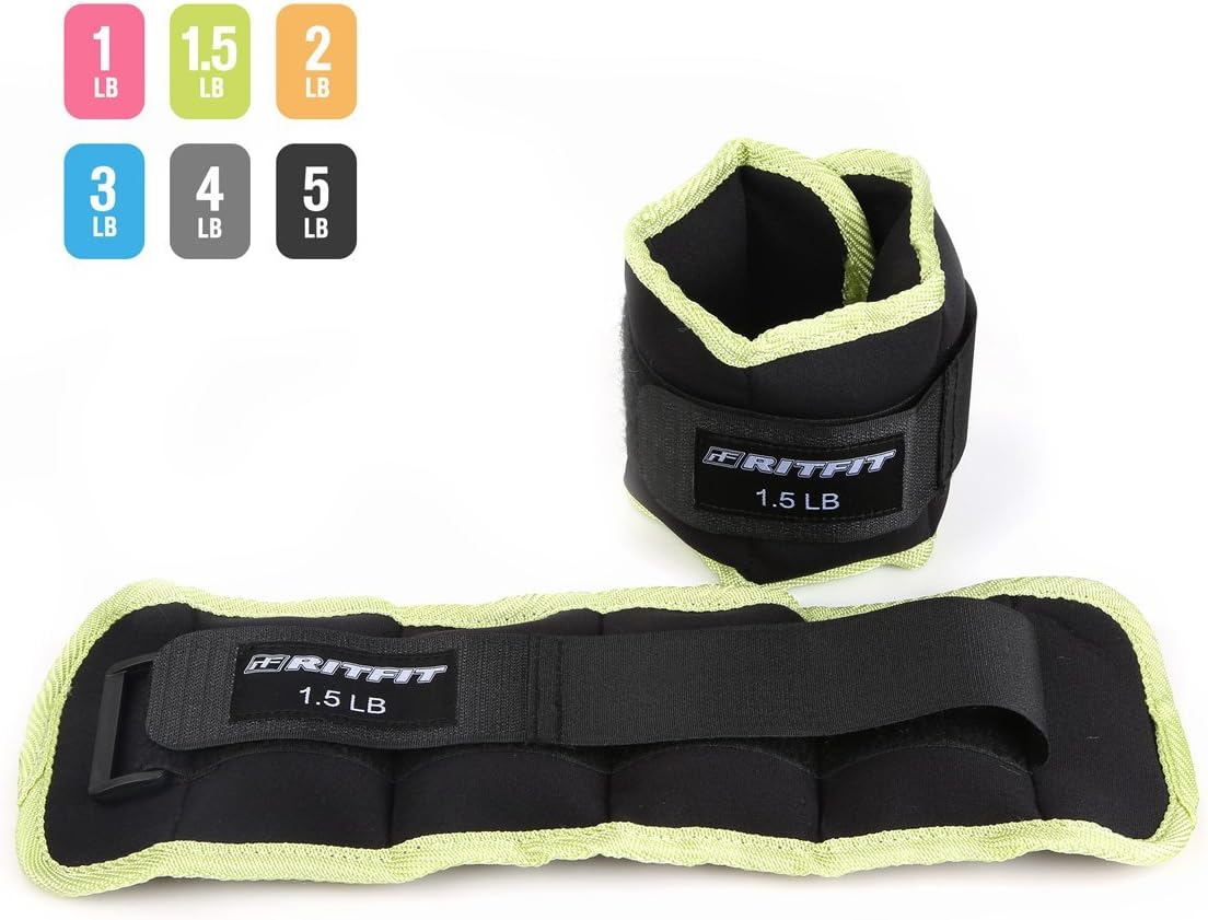 RitFit Ankle/Wrist Weights(1 Pair), Fully Adjustable Weight for Arm, Hand & Leg - Best for Exercise, Fitness, Walking, Jogging, Gymnastics, Aerobics,Gym and Swimming(1lb,1.5lbs,2lbs 3lbs,4lbs,5lbs)