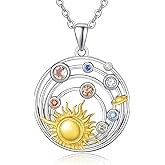 TANGPOET Solar System Necklace for Women 925 Sterling Silver Galaxy Planet Necklaces Sun Moon Saturn Pendant CZ Gemstone Jewelry Gifts for Astronaut