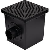 NDS 1200BKITRTL1PK Square Catch Basin Drain Kit with 2-Opening Catch Basin Drain, 2 Adapters, 1 Outlet Plug, and 1 Plastic Drain Grate, 12-Inch, for Lawns, Landscaped Areas, Black