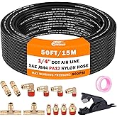 CheeMuii 1/4 Inch-15 Pcs 50FT & 12 DOT Brass Air Fittings Kit with 1/4 Inch DOT Air Hose and Fittings for Semi Truck Trailer 